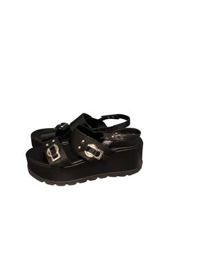 Marc Cain Chunky Black Platform Sandals with Silver Buckles